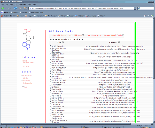 FireFox 1.0PR rsslist breakup